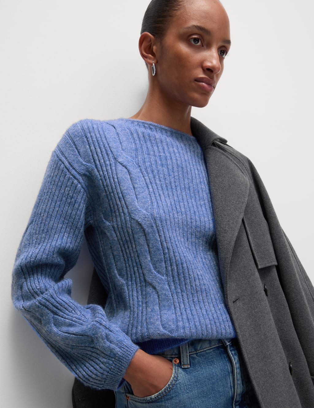 Cable knit crew neck jumper outlet