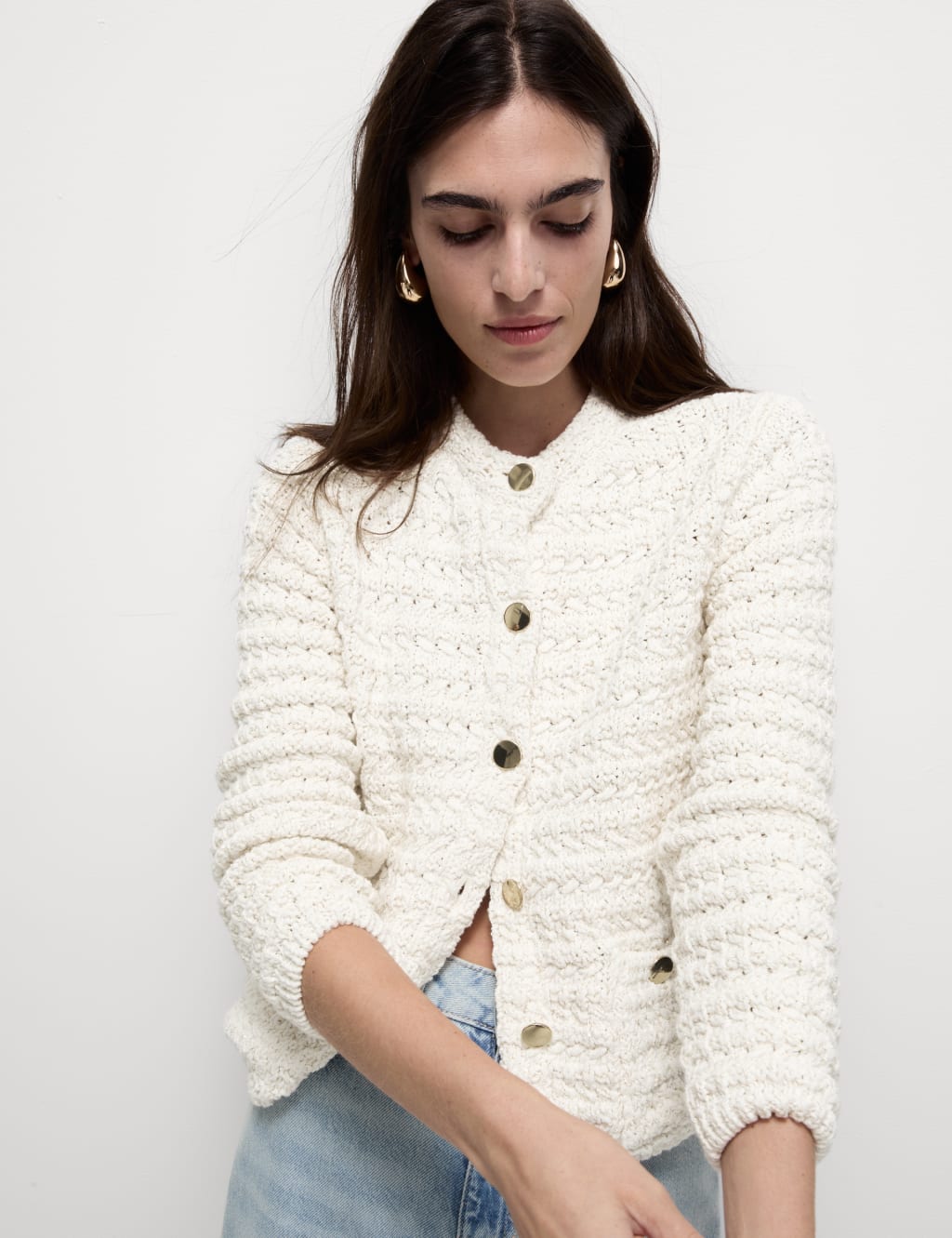 Cotton Rich Metallic Textured Cardigan