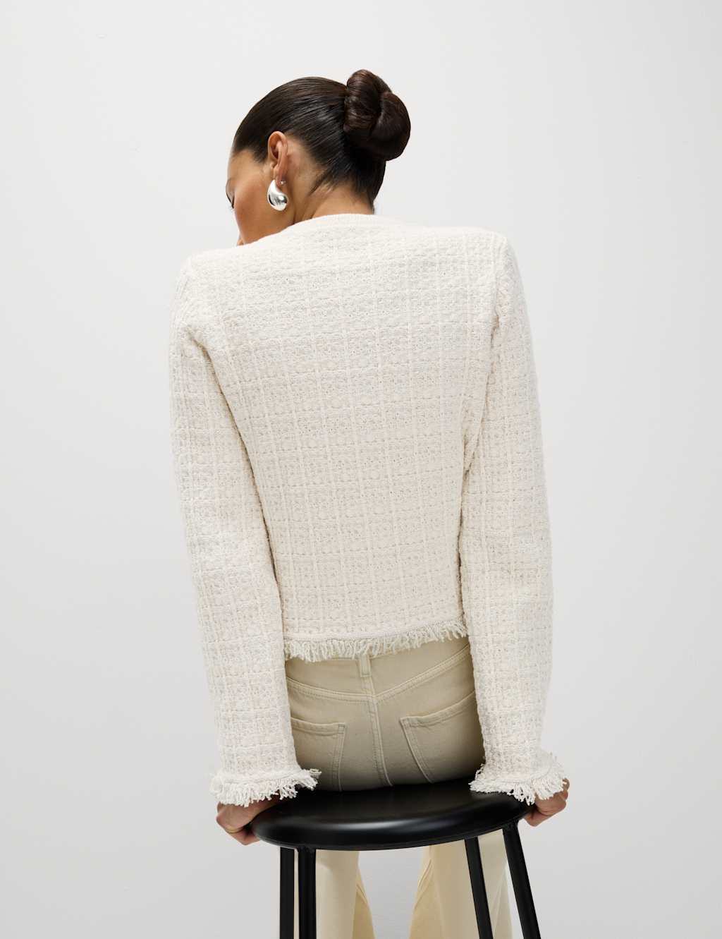 Cotton Rich Knitted Crew Neck Fringe Cardigan 6 of 7