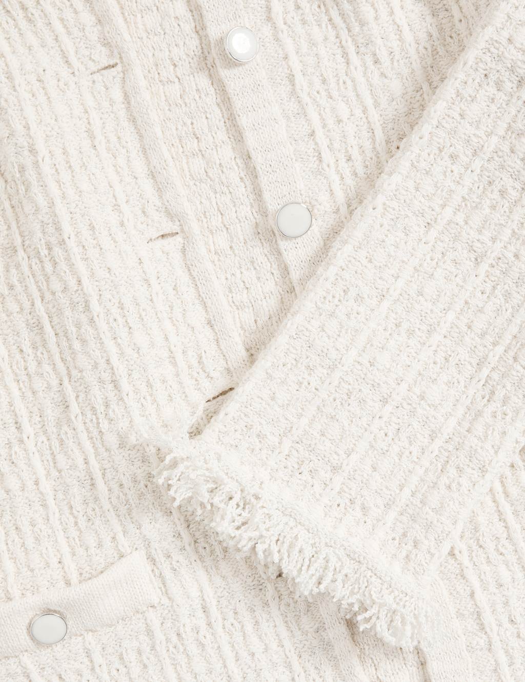 Cotton Rich Knitted Crew Neck Fringe Cardigan 7 of 7