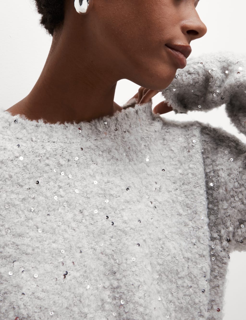 Boucle Sequin Crew Neck Jumper with Wool M S Collection M S