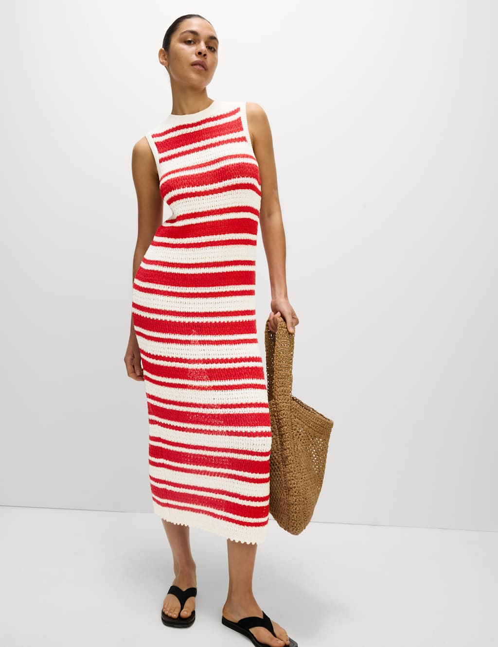 Cotton Rich Striped Midi Knitted Dress 5 of 8