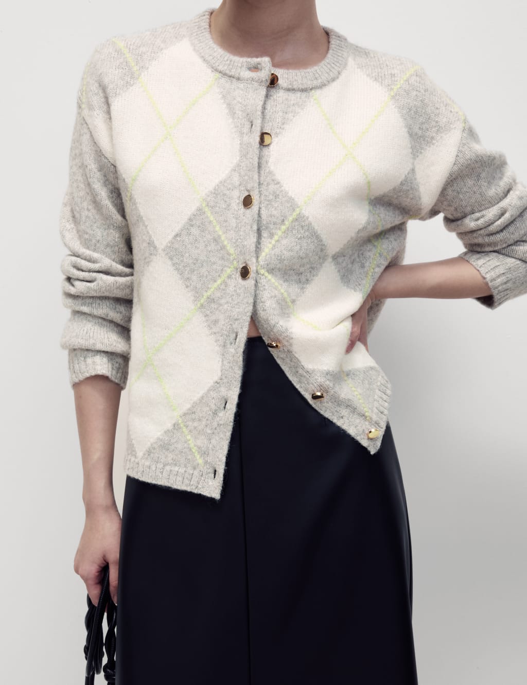 Argyle Crew Neck Cardigan with Wool M S Collection M S