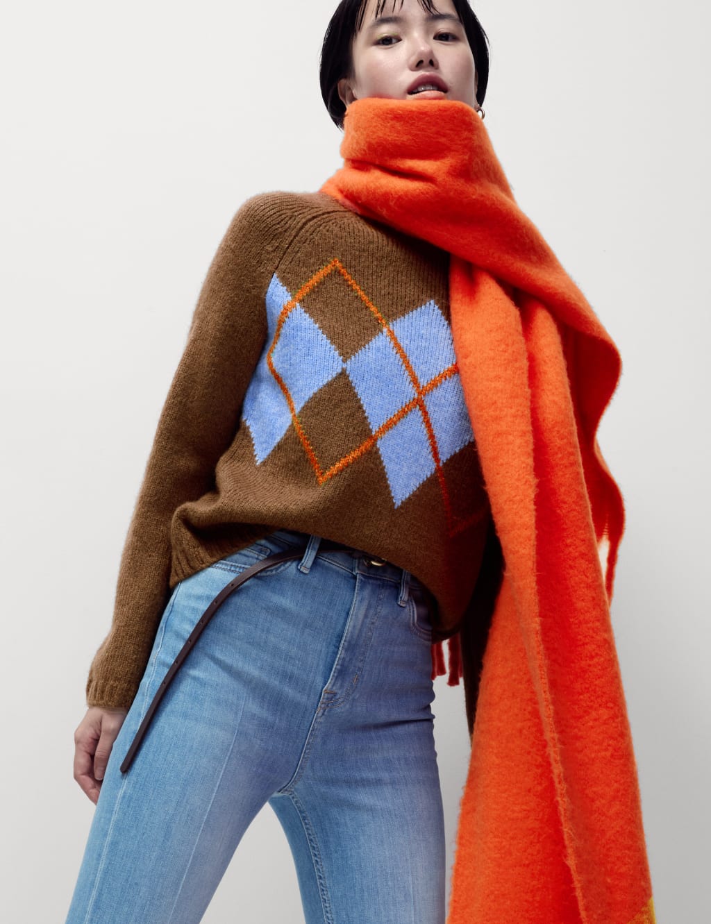 Argyle Crew Neck Jumper With Wool