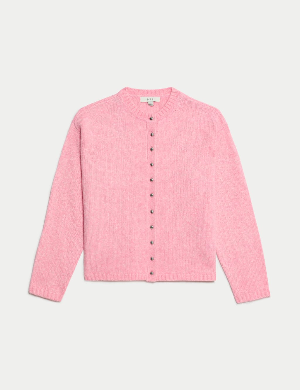 Textured Crew Neck Cardigan With Wool