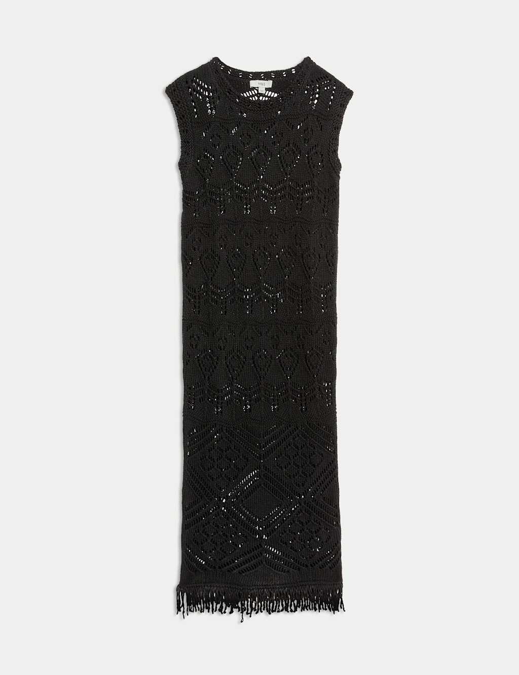 Cotton Blend Textured Crew Neck Beach Dress 2 of 7