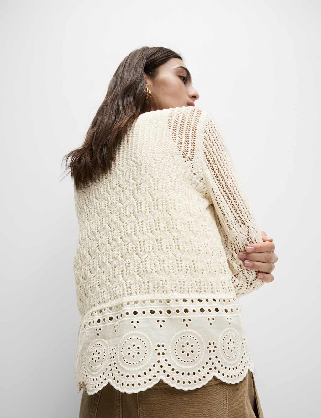 Cotton Rich Pointelle Crew Neck Slim Fit Knitted Top 1 of 5