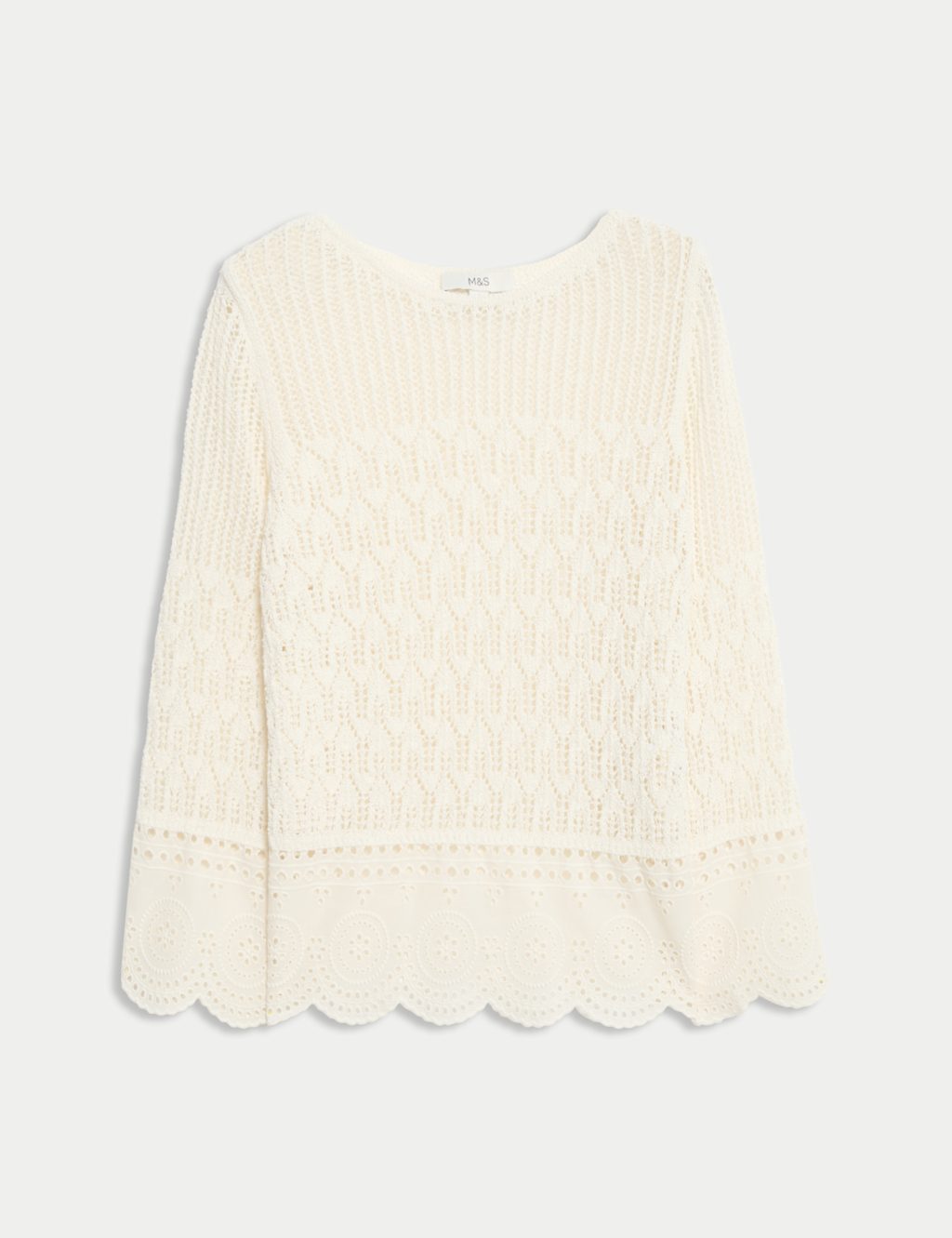 Cotton Rich Pointelle Crew Neck Slim Fit Knitted Top 2 of 5