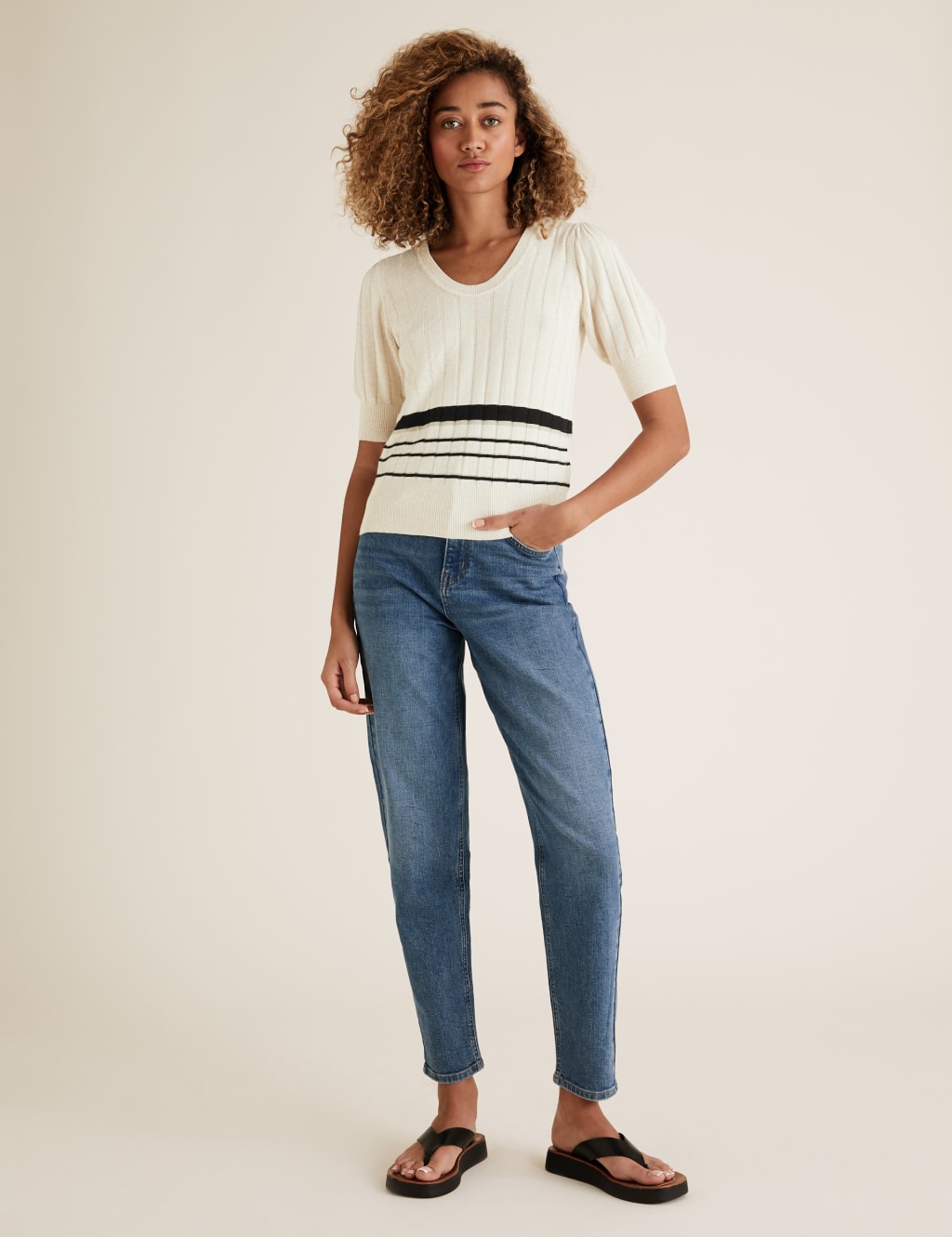 Knitted Ribbed Striped Scoop Neck Top 3 of 5
