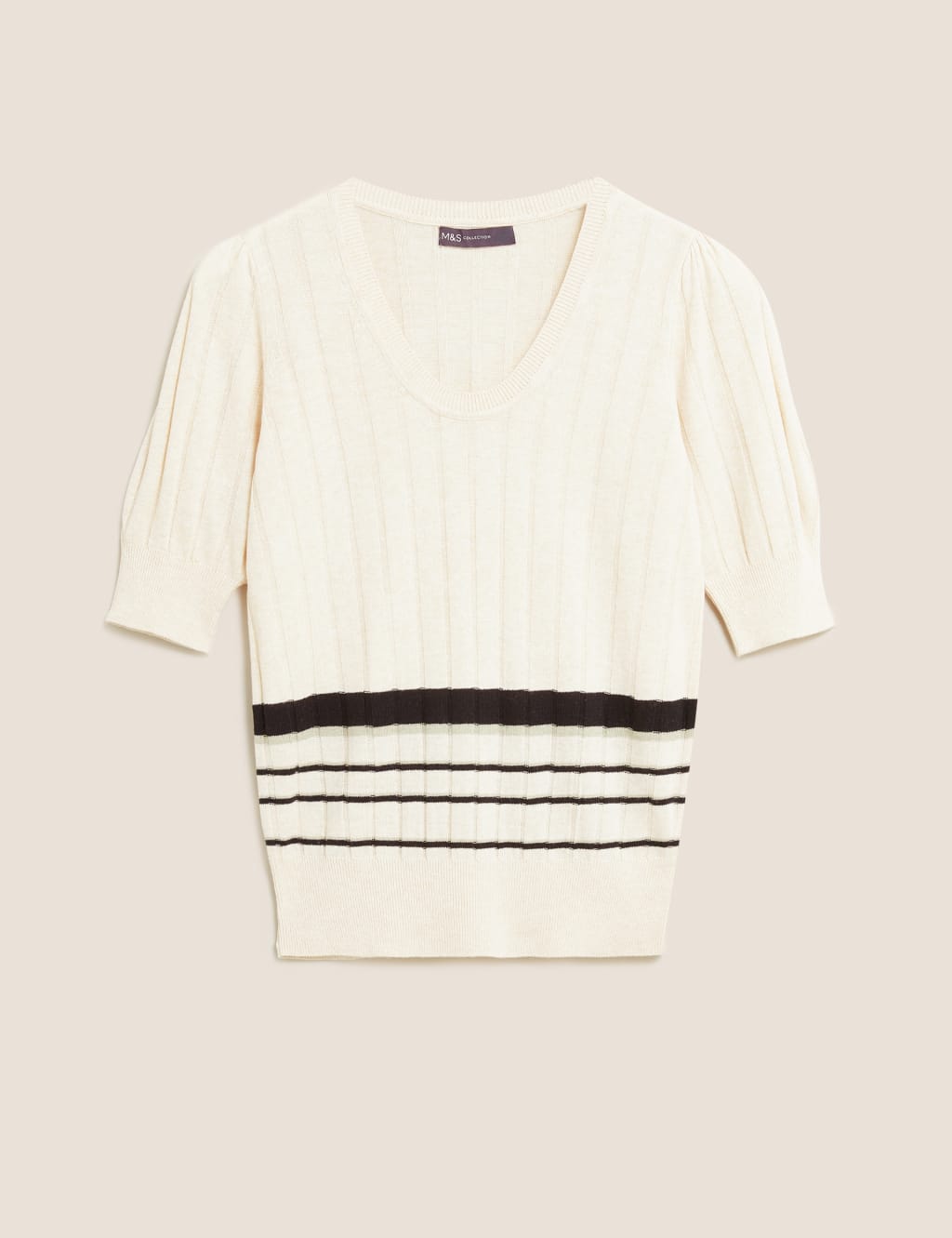 Knitted Ribbed Striped Scoop Neck Top 2 of 5
