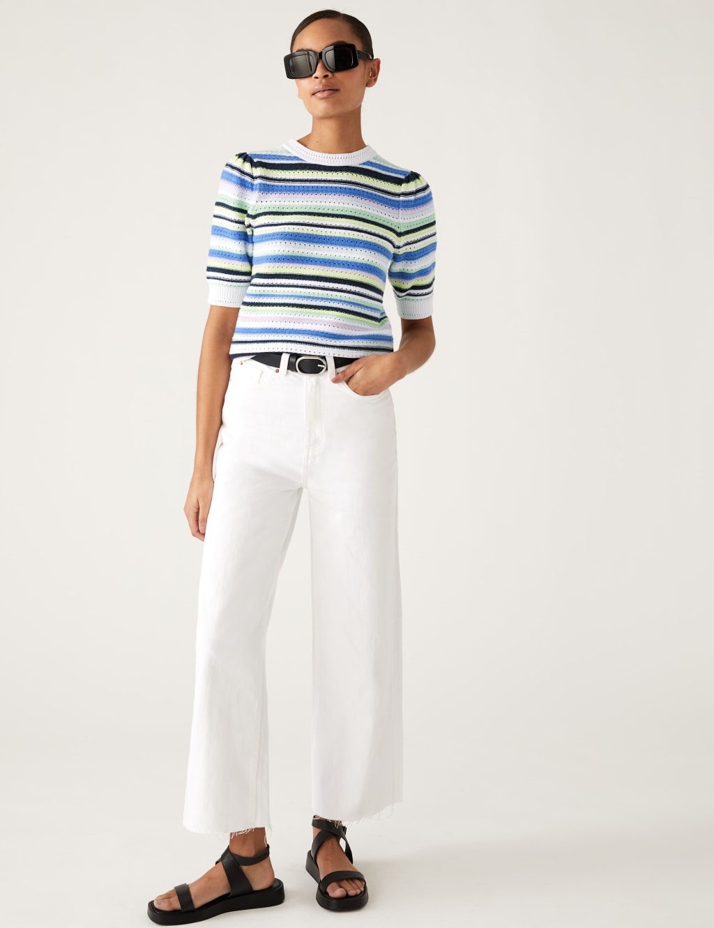Cotton Rich Striped Crew Neck Knitted Top 4 of 6