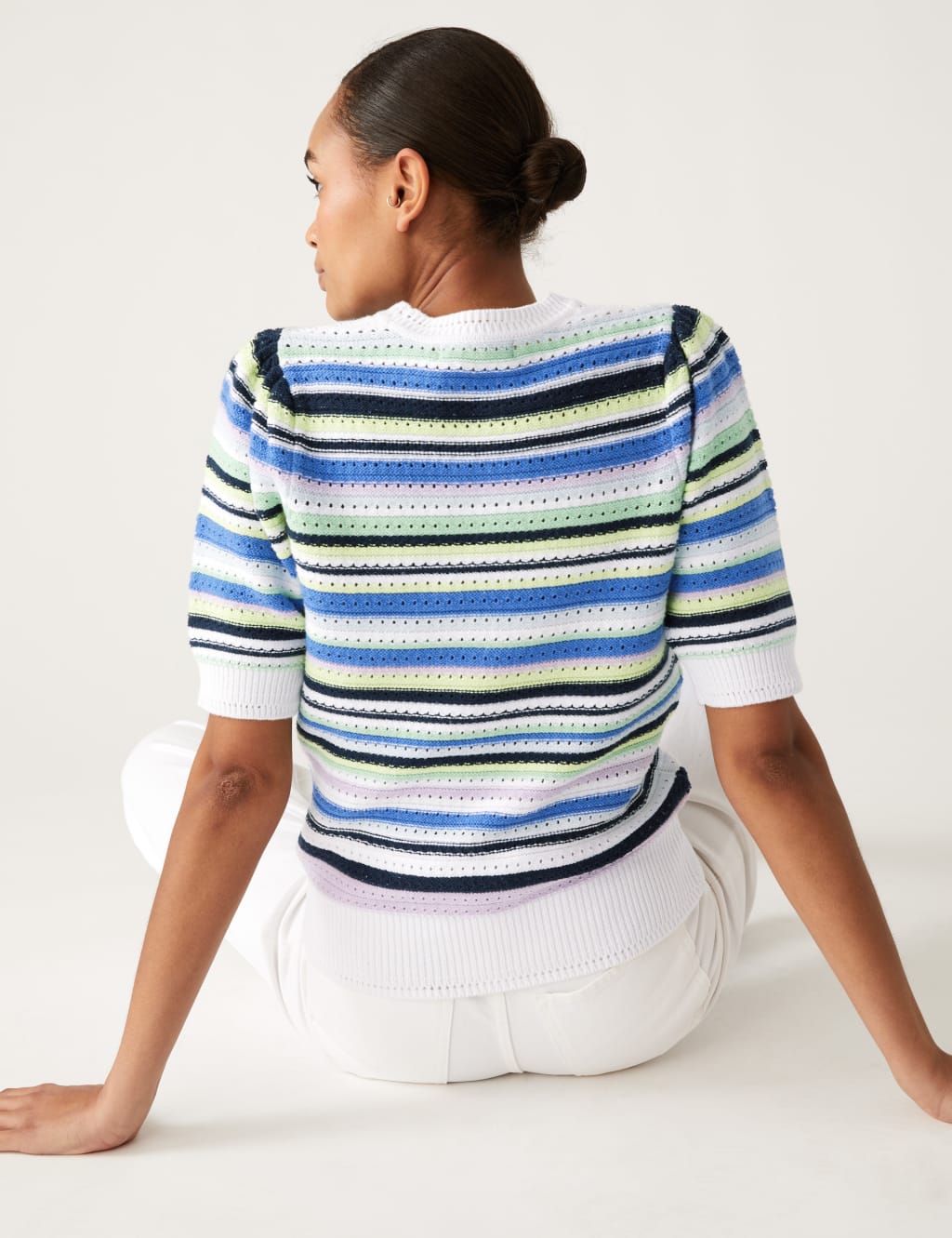 Cotton Rich Striped Crew Neck Knitted Top 5 of 6
