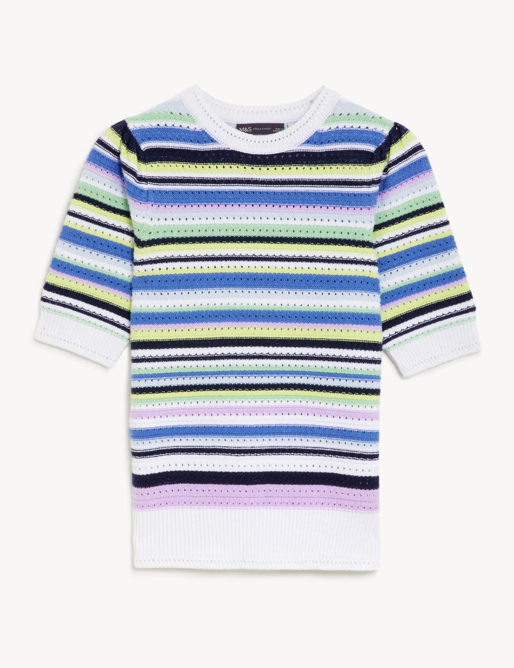Cotton Rich Striped Crew Neck Knitted Top 2 of 6