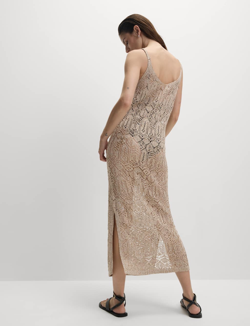 Metallic Pointelle Knitted Midi Dress 4 of 7