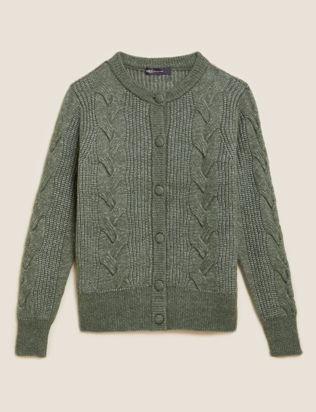 Cable Knit Button Front Cardigan with Wool 2 of 5