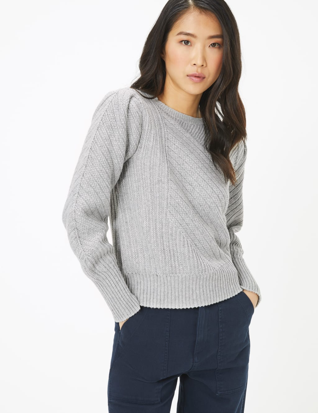 Ribbed Blouson Sleeve Jumper M S Collection M S