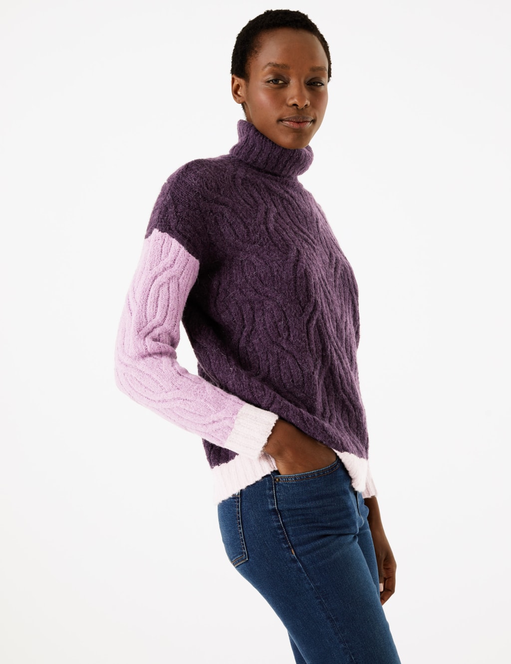 Colour block roll neck jumper sale