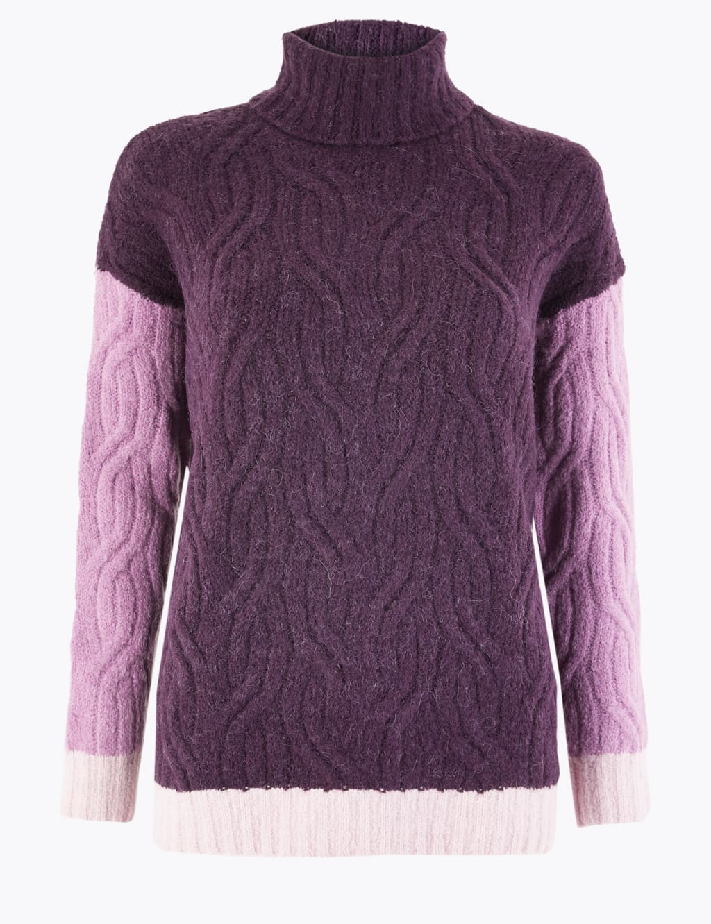 Cable Knit Colour Block Roll Neck Jumper 2 of 4