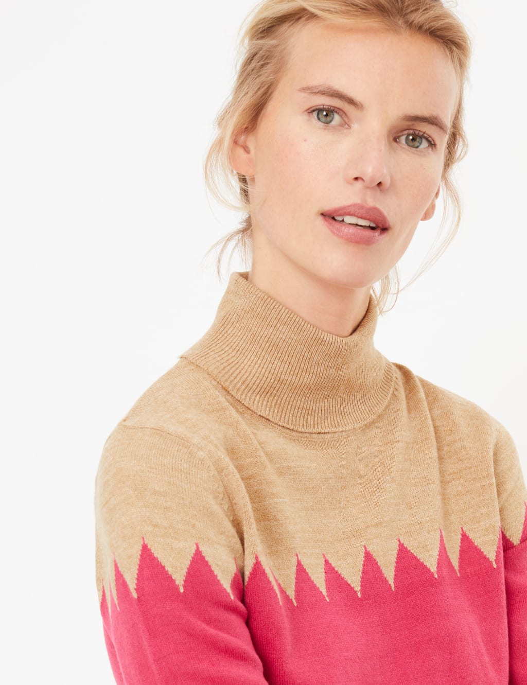 Colour block roll neck jumper shop