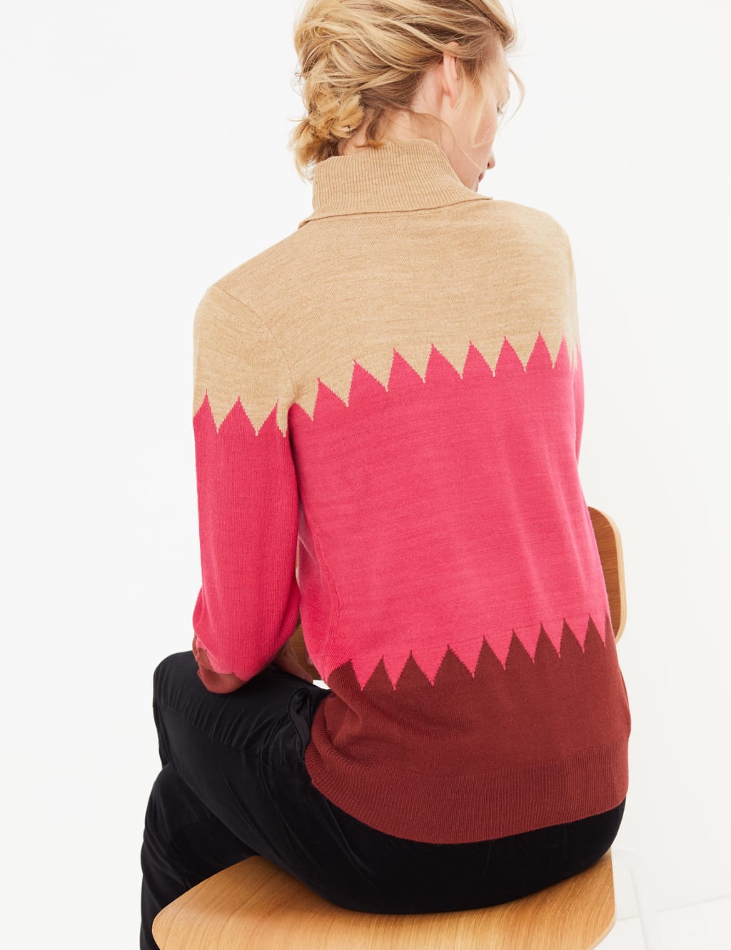 Cashmilon Colour Block Roll Neck Jumper M S Collection M S