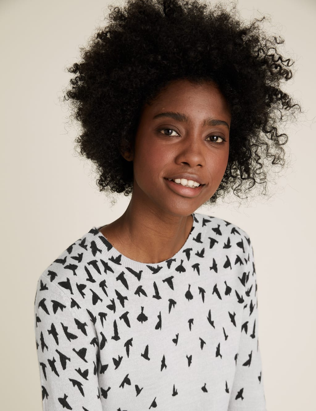 Supersoft Bird Print Crew Neck Jumper 1 of 4