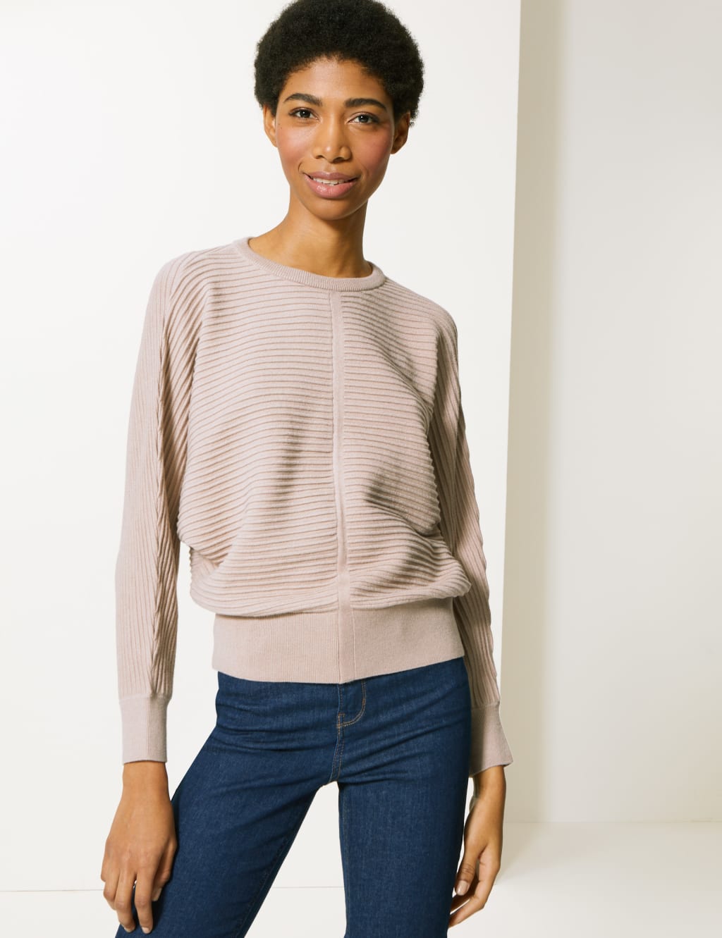 Ribbed Round Neck Jumper M S Collection M S