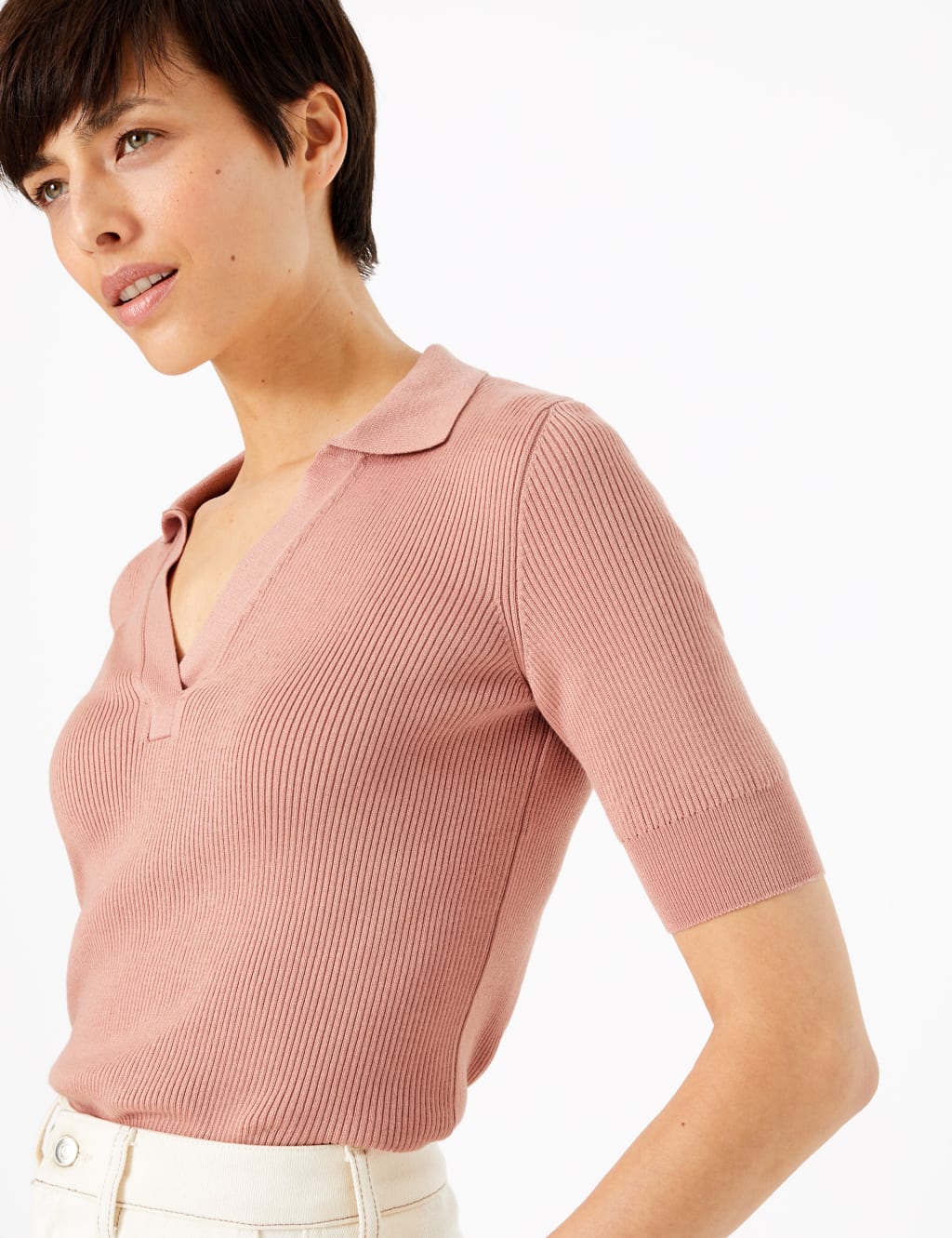 Collared Neck Short Sleeve Jumper M S Collection M S