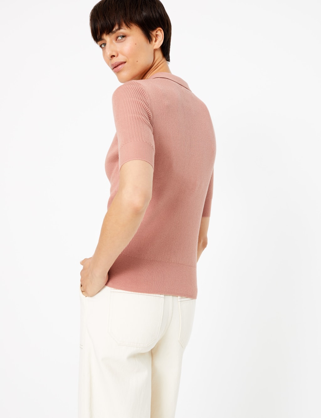 Collared Neck Short Sleeve Jumper M S Collection M S