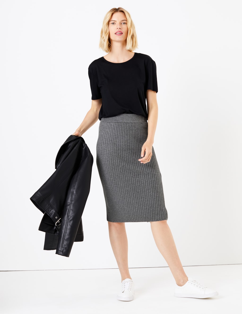 Grey pencil skirt marks and spencer shop
