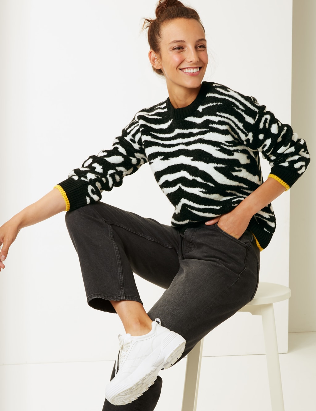 Animal Print Round Neck Jumper M S Collection M S