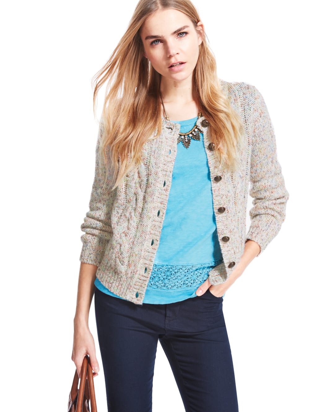 Cable Knit Cardigan with Wool 1 of 4
