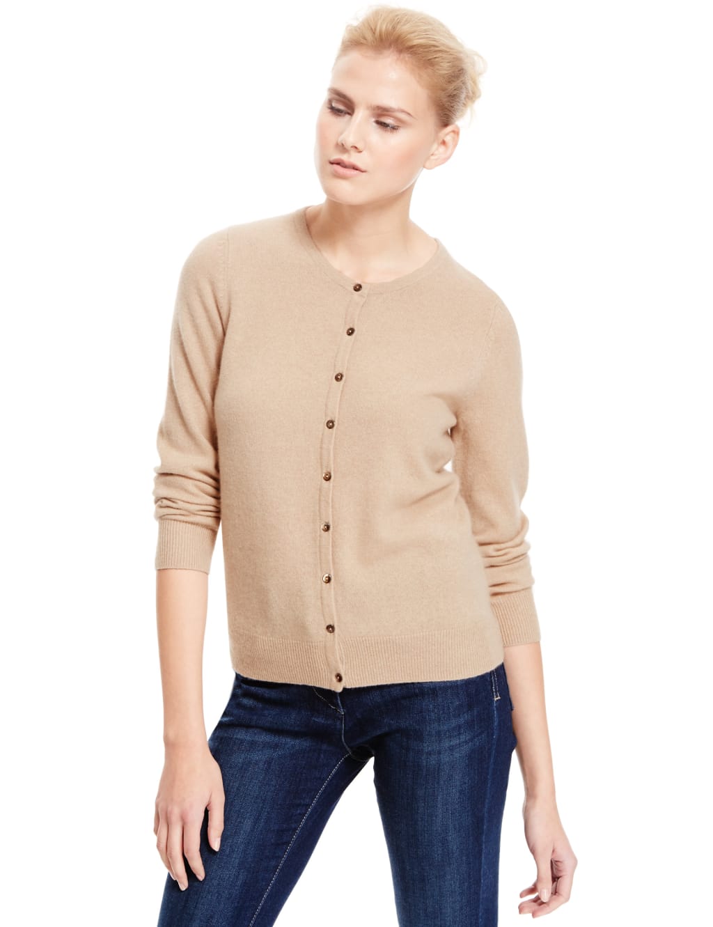 Pure Cashmere Ribbed Round Neck Cardigan Autograph M S
