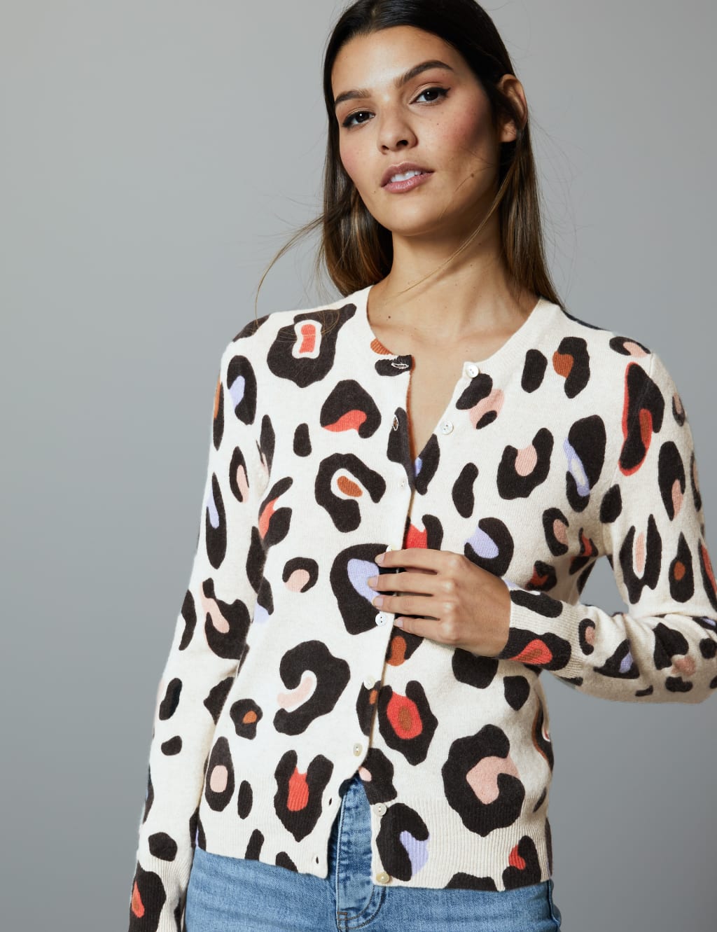 Cashmere leopard print cardigan hotsell