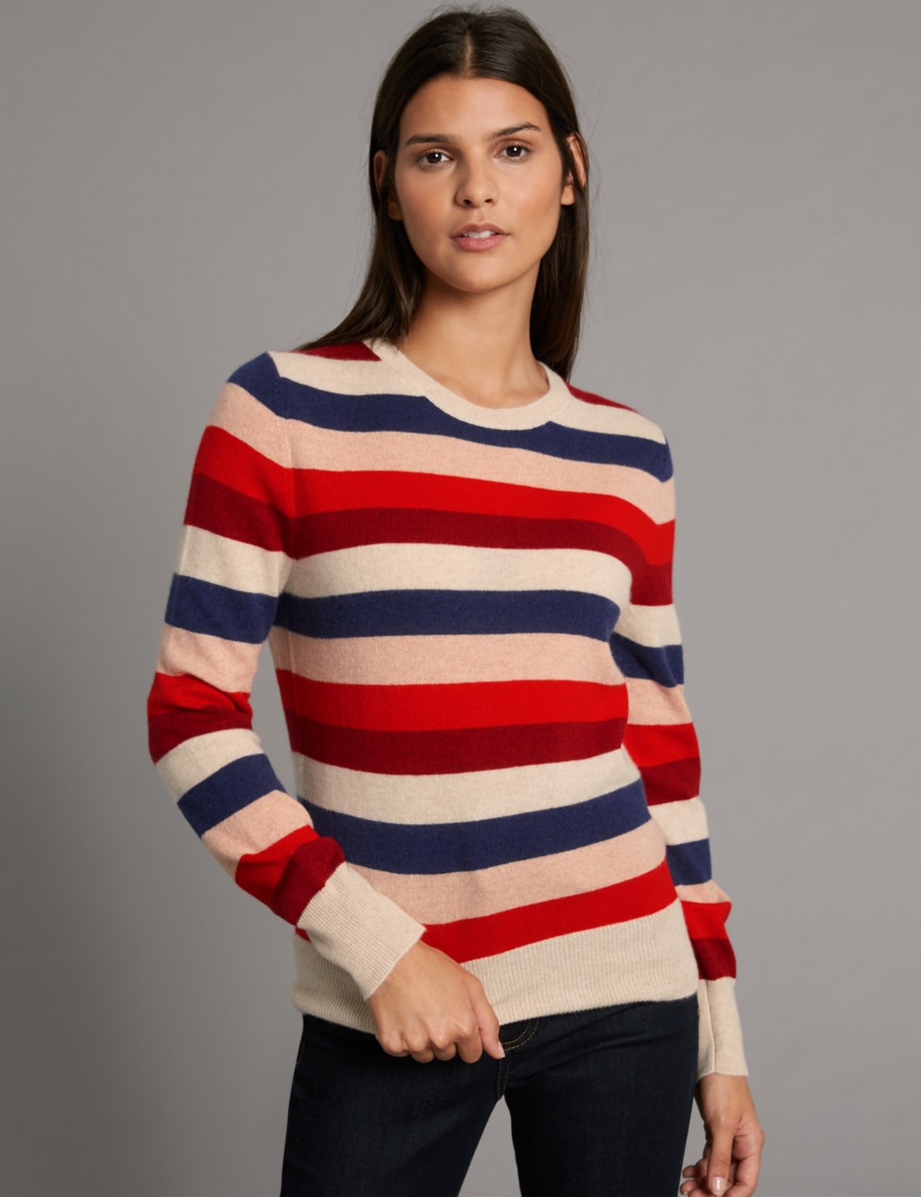 Pure Cashmere Striped Round Neck Jumper 3 of 5