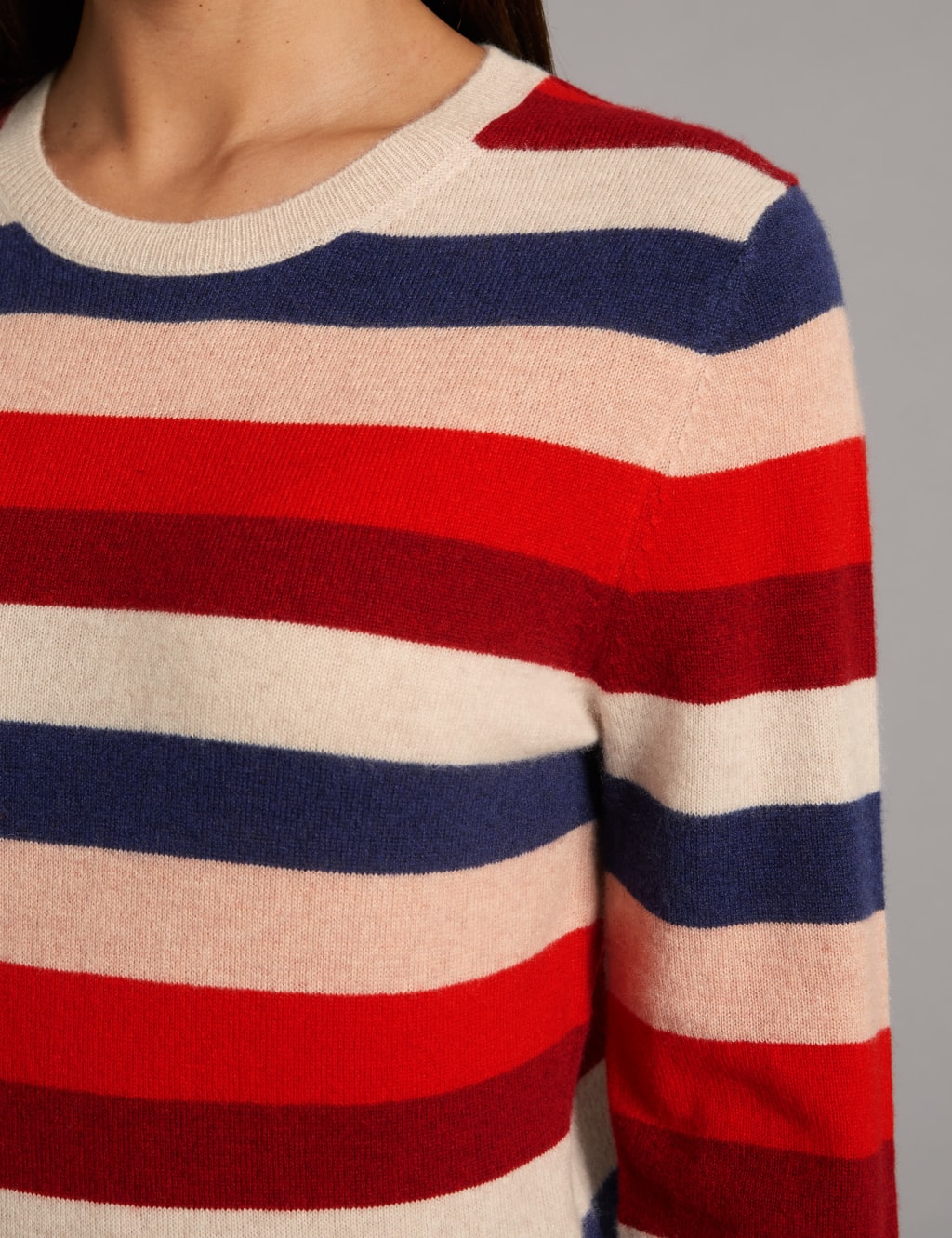 Pure Cashmere Striped Round Neck Jumper 5 of 5