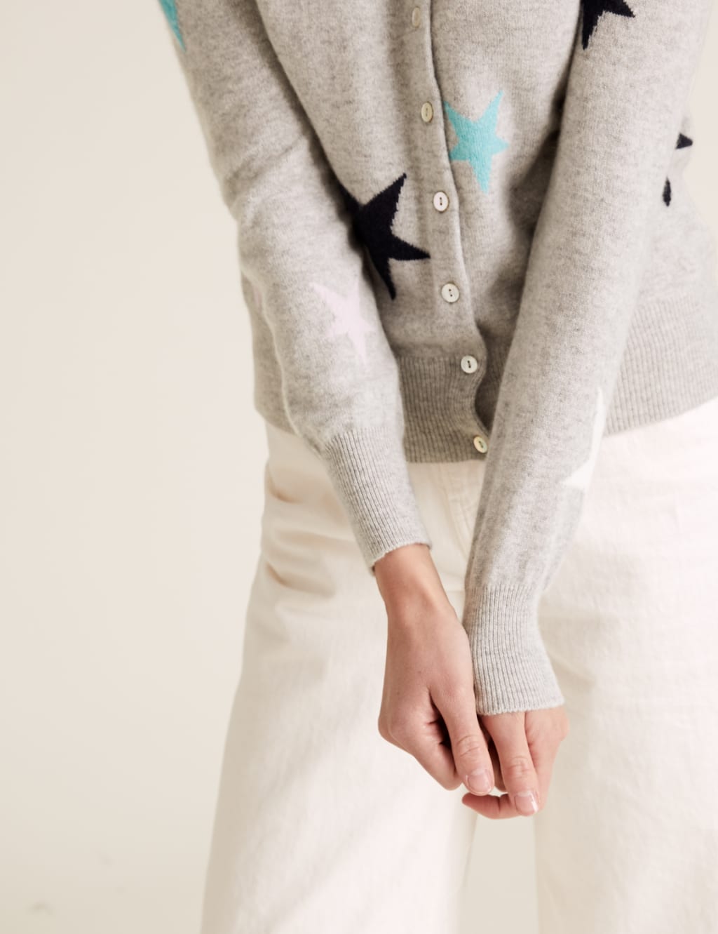 Pure Cashmere Star Print Crew Neck Cardigan 4 of 5