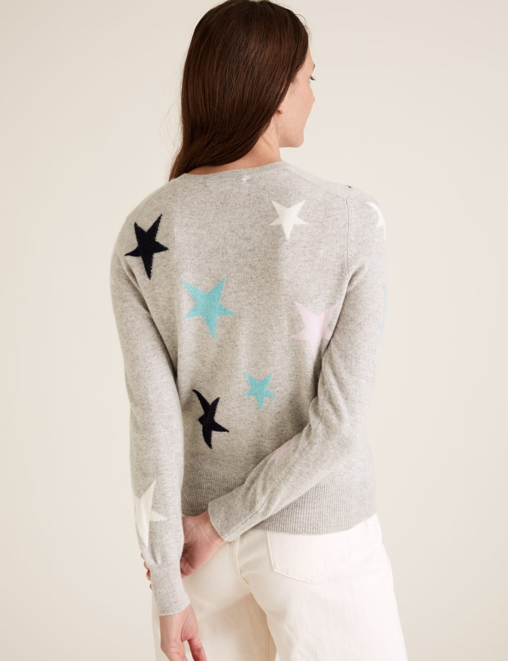 Pure Cashmere Star Print Crew Neck Cardigan 5 of 5