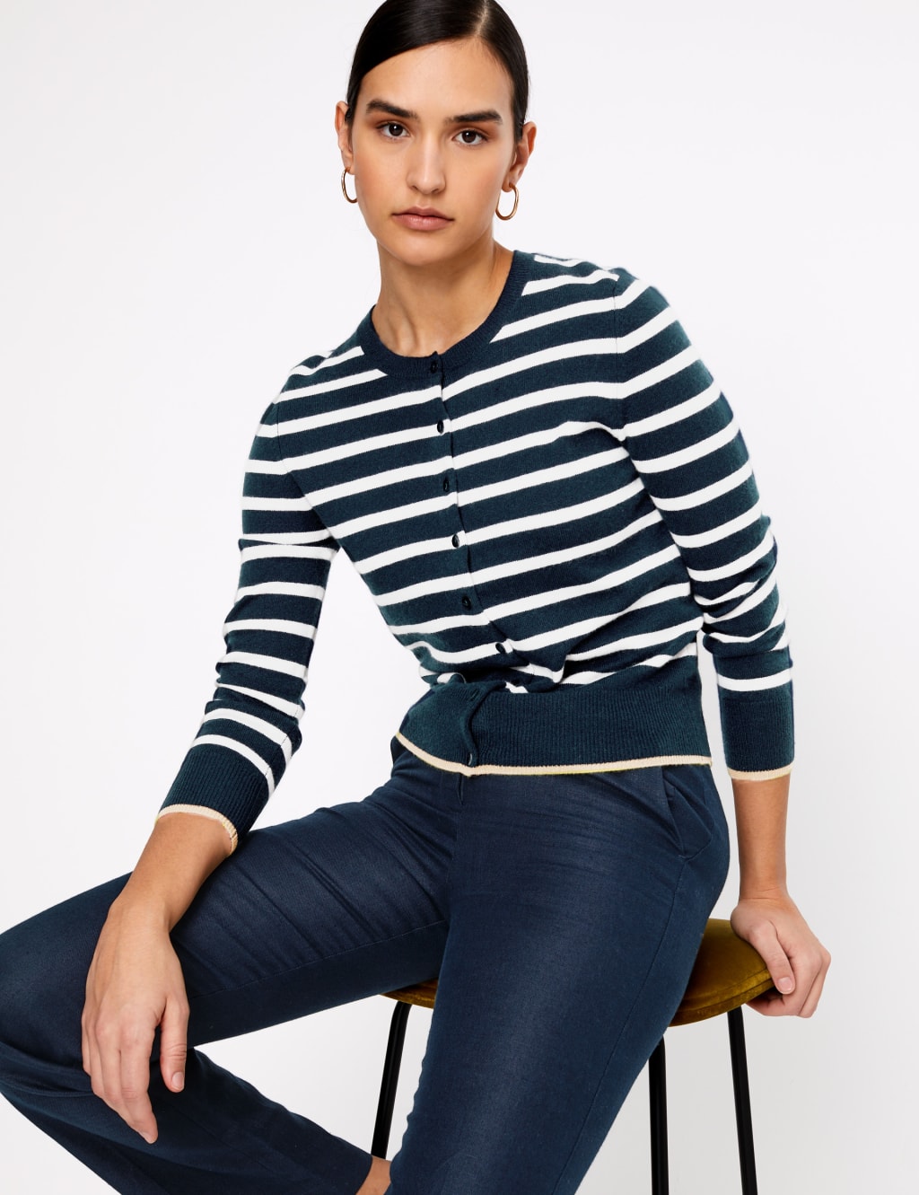 Pure Cashmere Striped Cardigan 1 of 4
