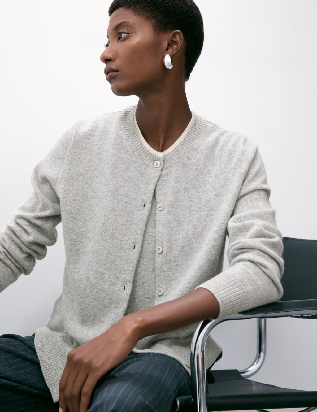 Pure Cashmere Tipped Detail Cardigan