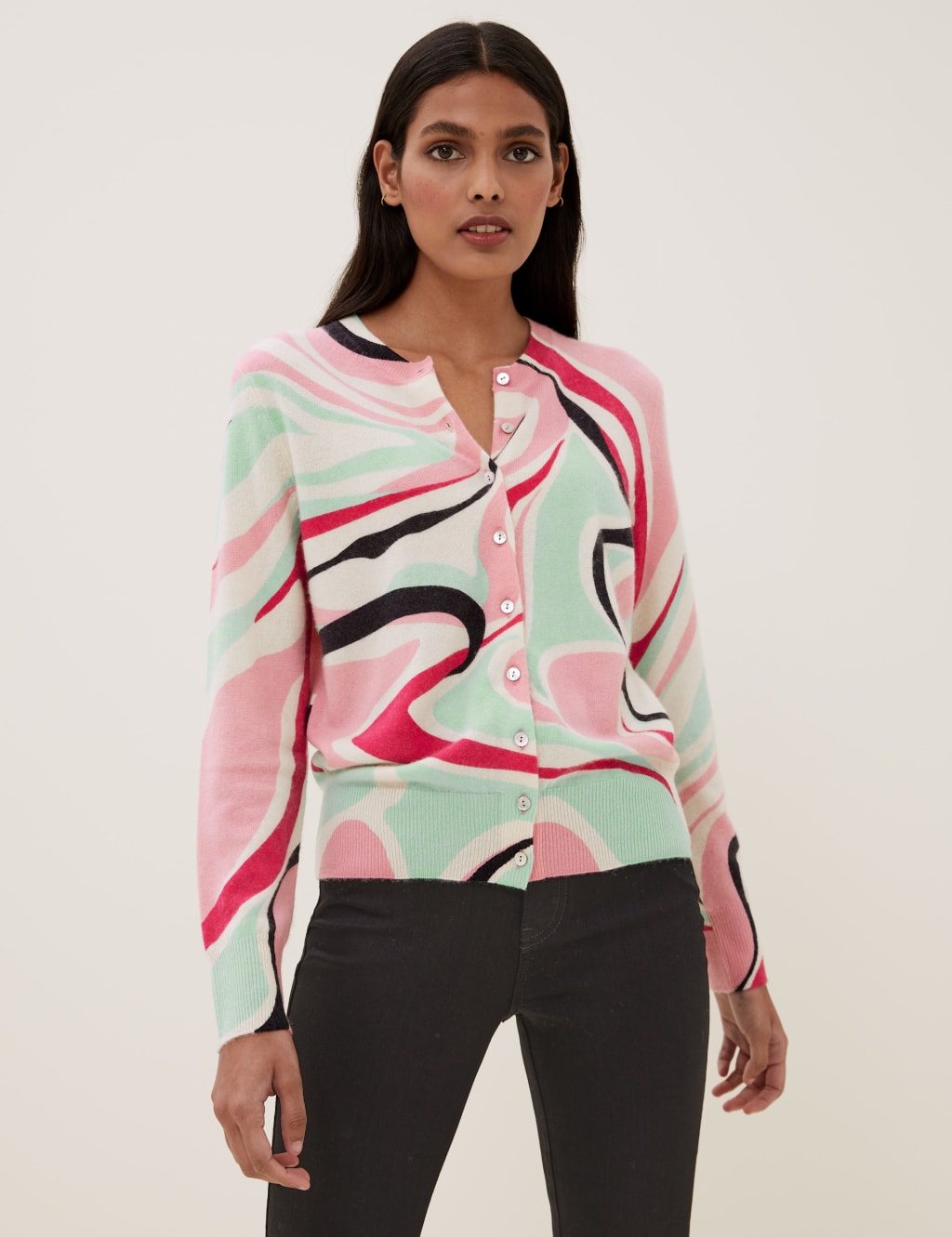 Pure Cashmere Printed Crew Neck Cardigan 3 of 4