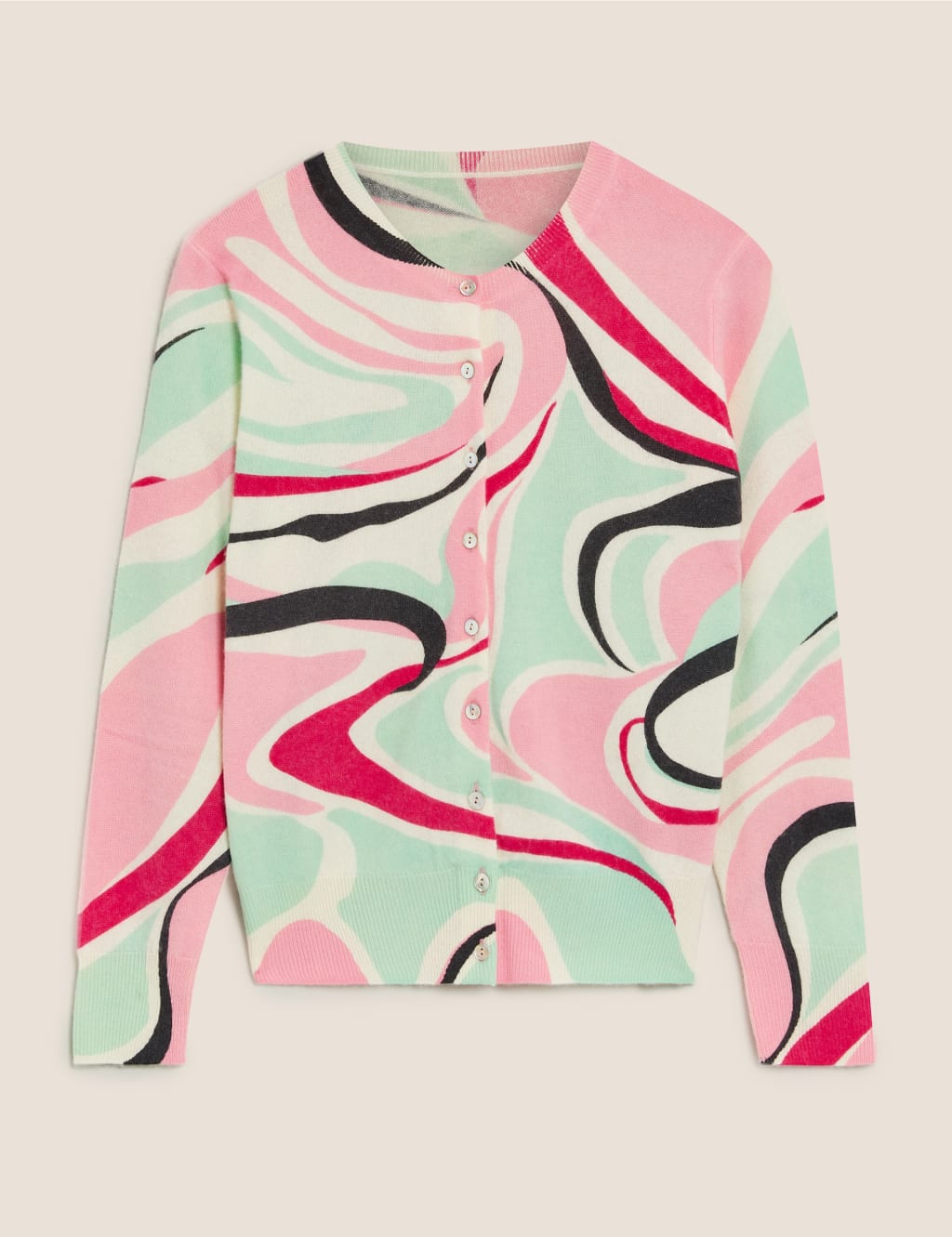 Pure Cashmere Printed Crew Neck Cardigan 2 of 4