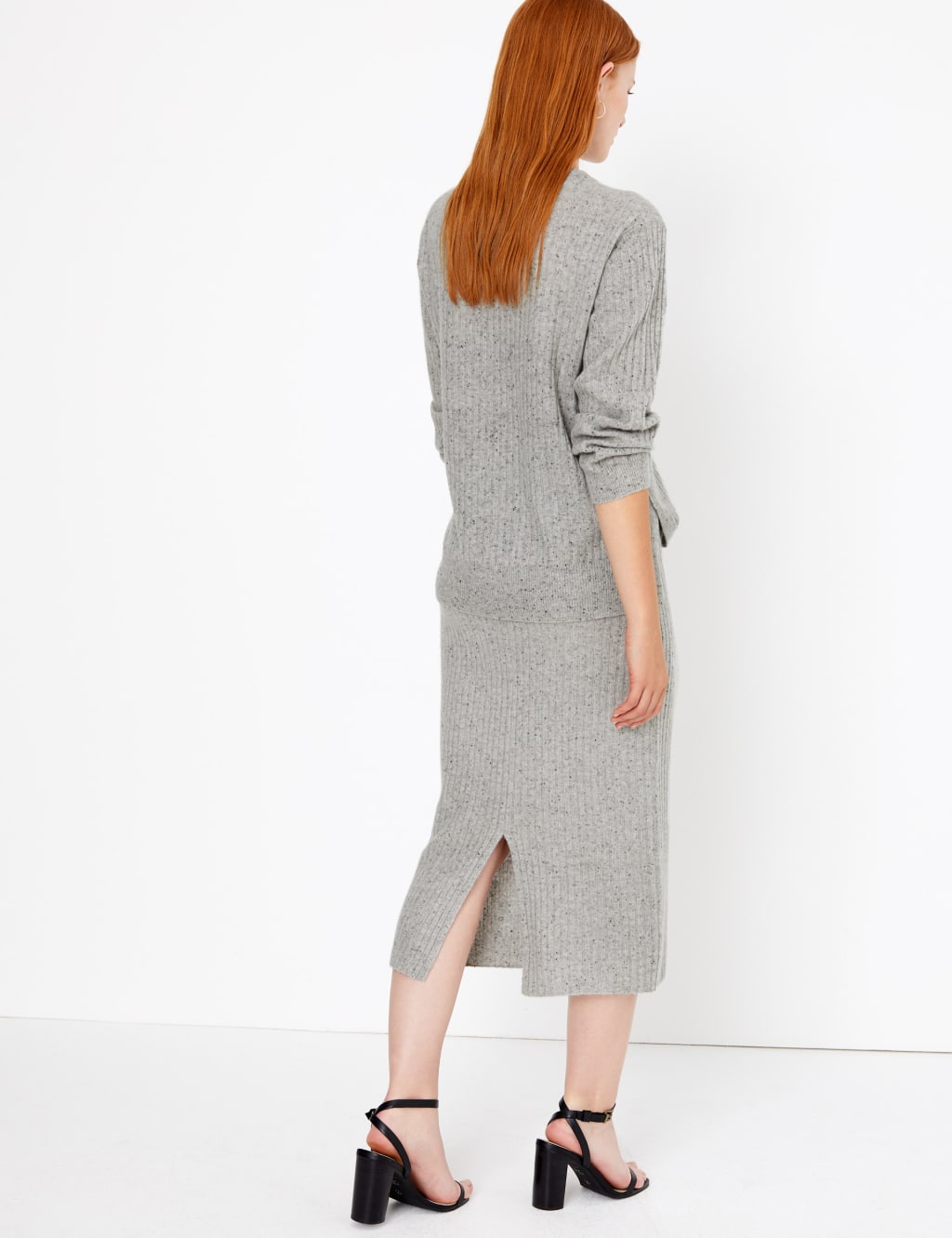 Pure Cashmere Ribbed Knit Midi Skirt 3 of 4