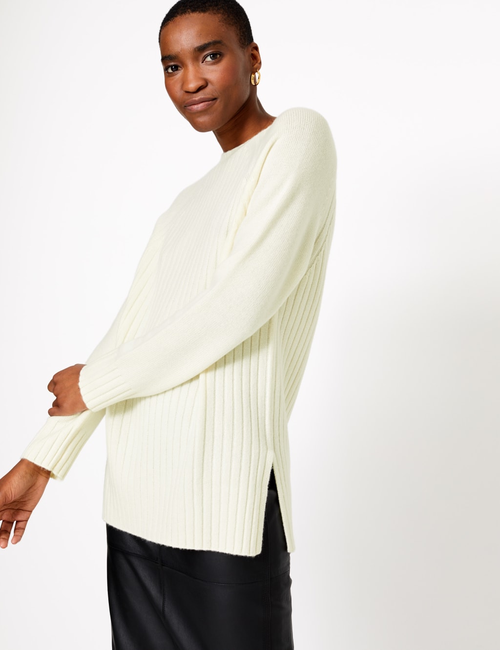 Pure Cashmere Ribbed Longline Jumper Autograph M S