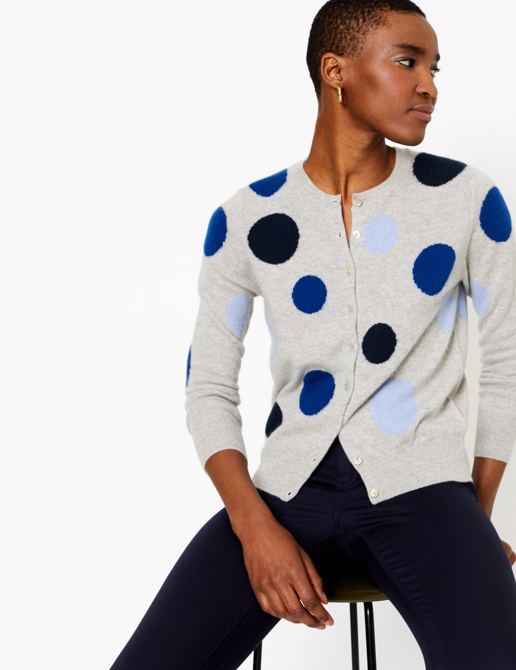 Pure Cashmere Polka Dot Cardigan Autograph M S