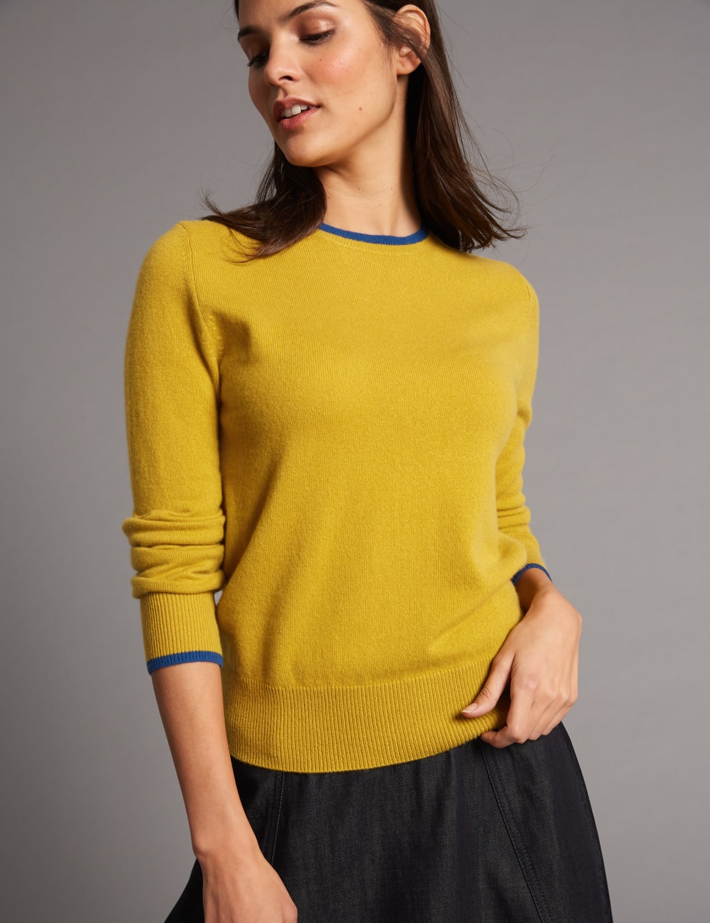 Pure Cashmere Contrasting Edge Jumper 1 of 5