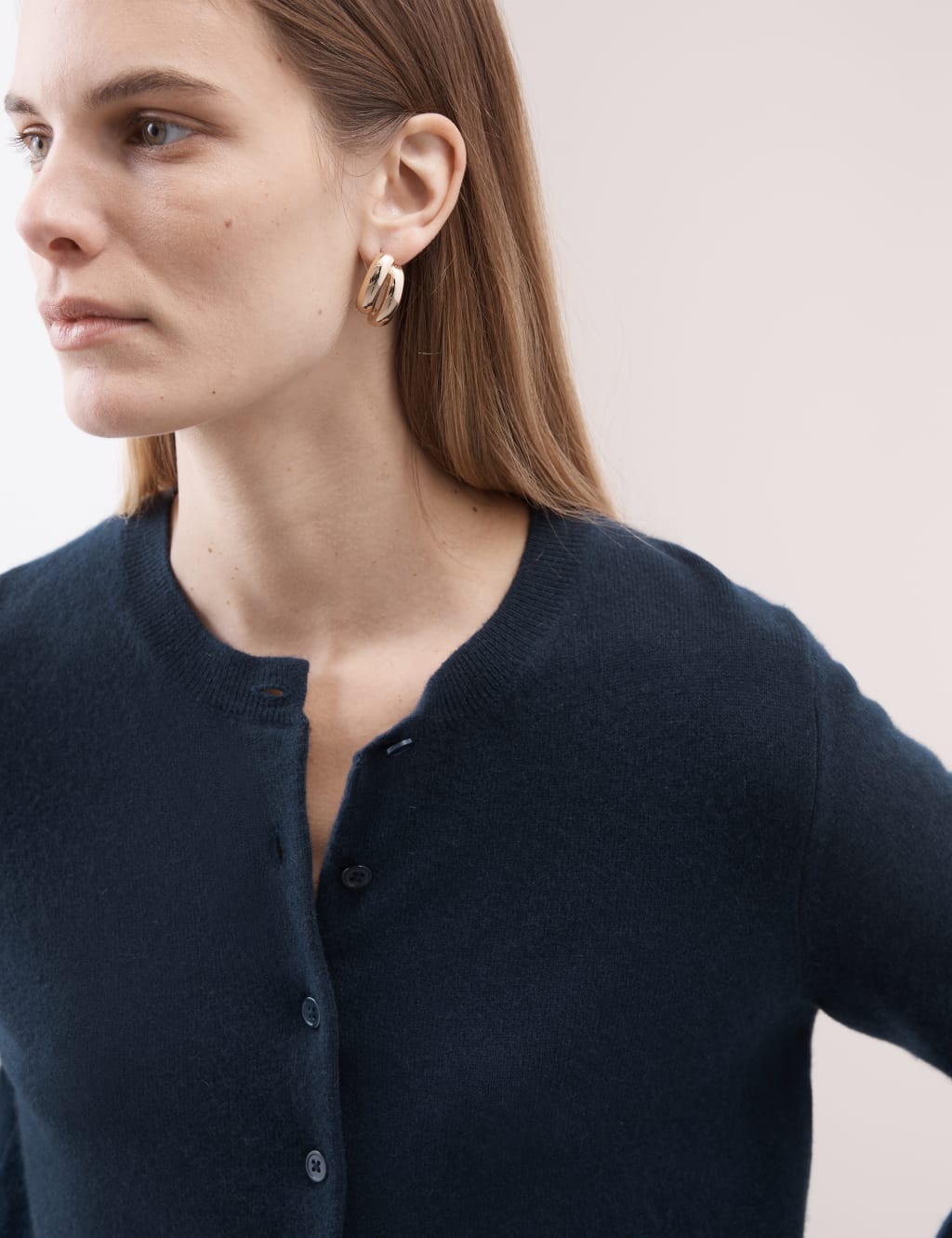 Pure Cashmere Crew Neck Relaxed Cardigan