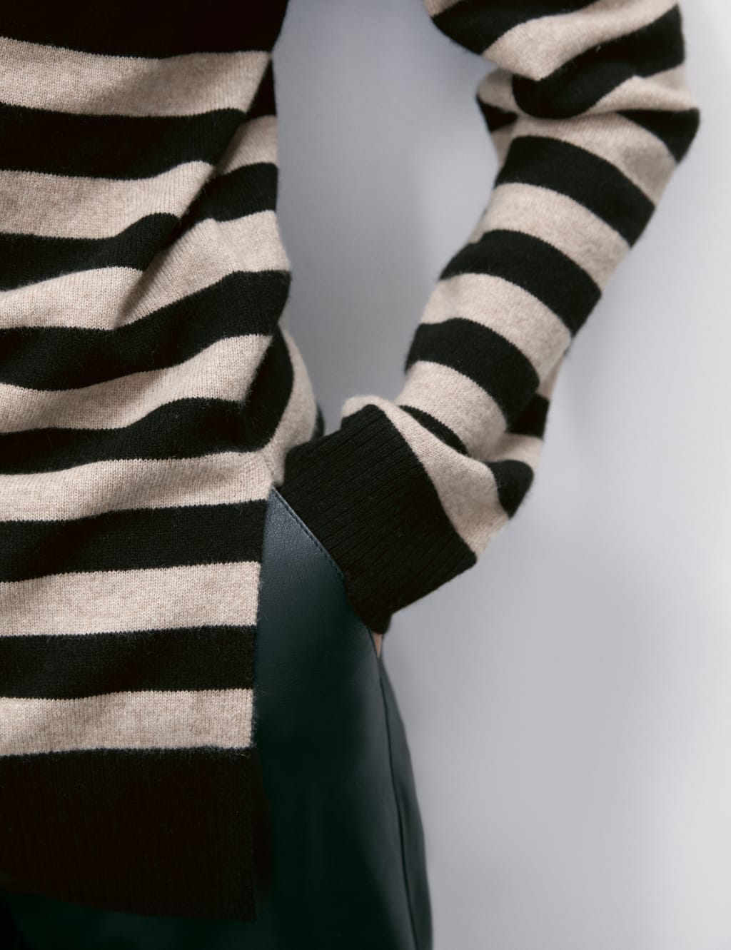 Pure Cashmere Striped Ribbed Longline Jumper Autograph M S