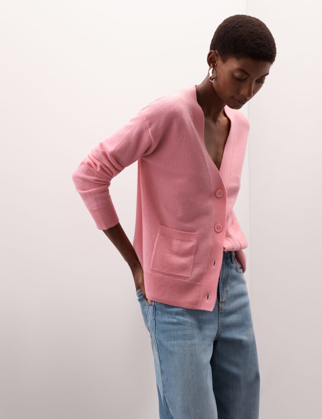 V neck button front cardigan sale