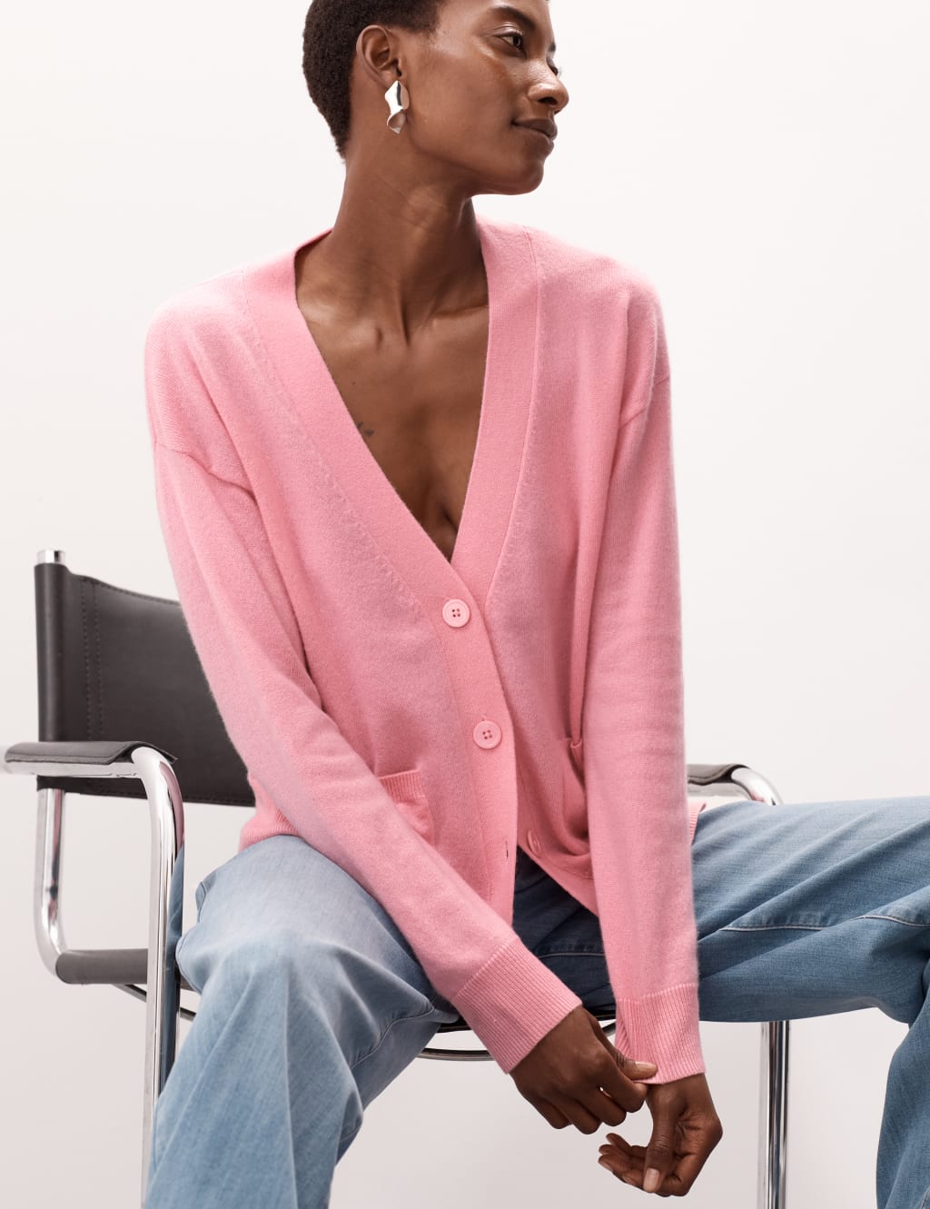 Pure Cashmere V Neck Button Front Cardigan