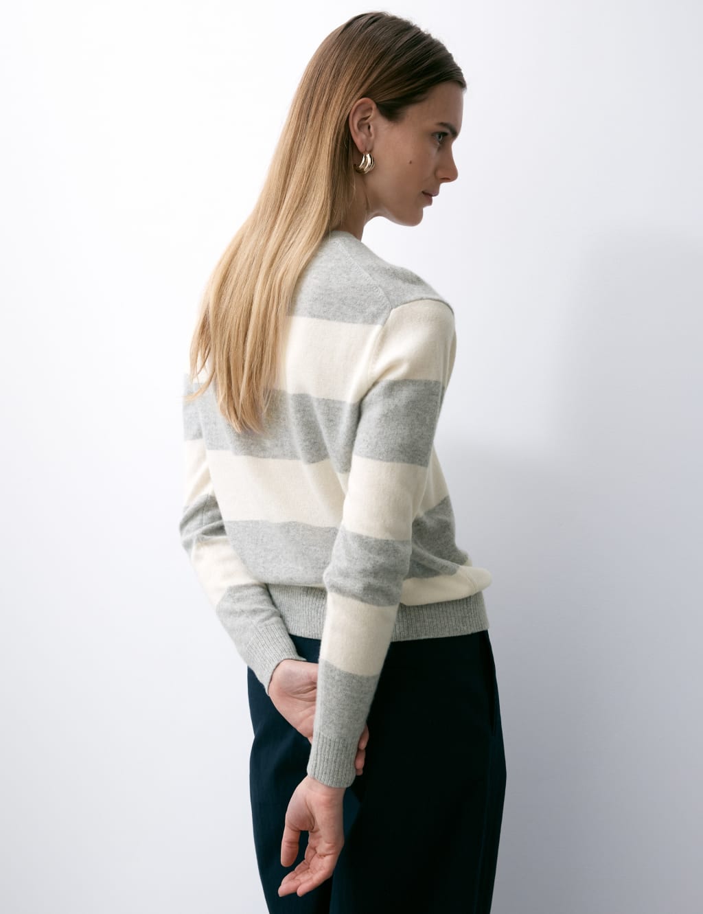 Pure Cashmere Striped Crew Neck Jumper 4 of 7